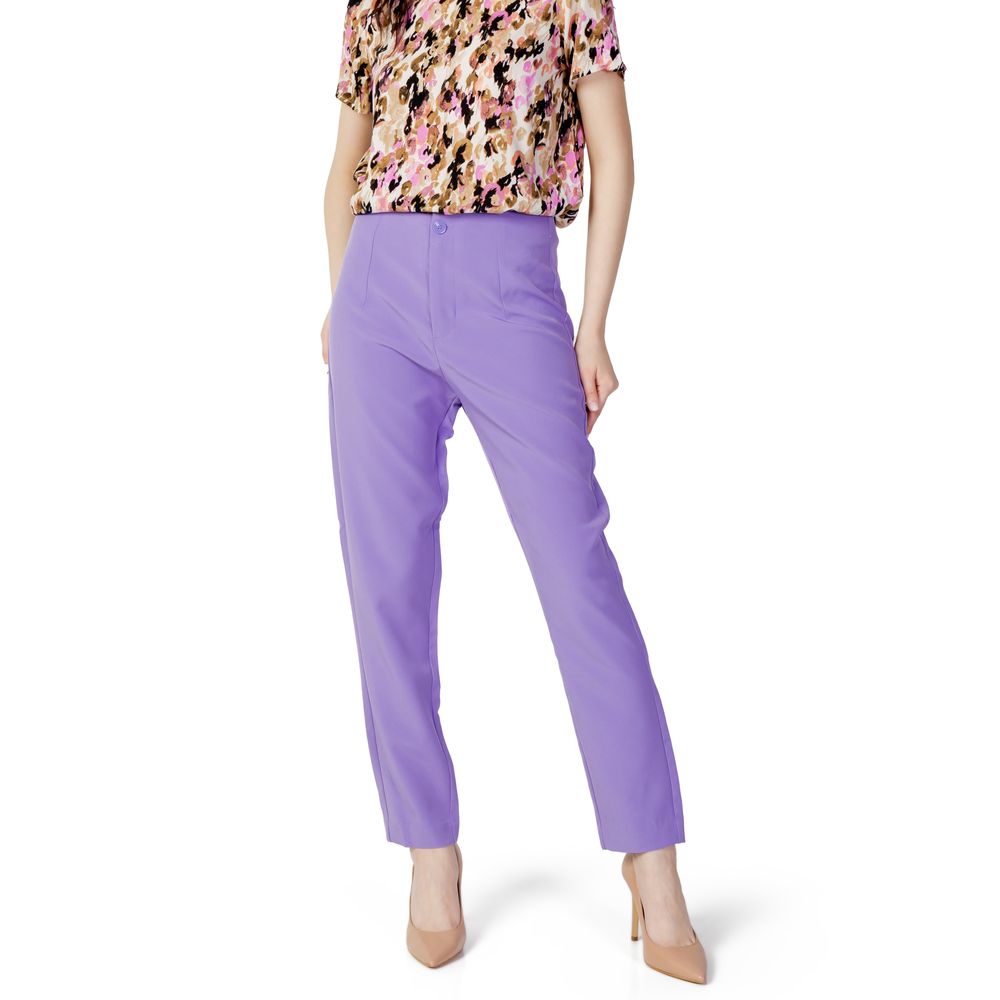 Purple Polyester Casual Pants