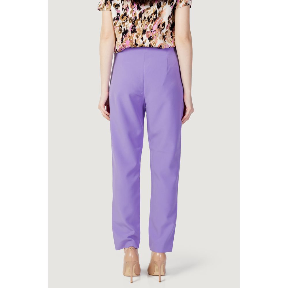 Purple Polyester Casual Pants