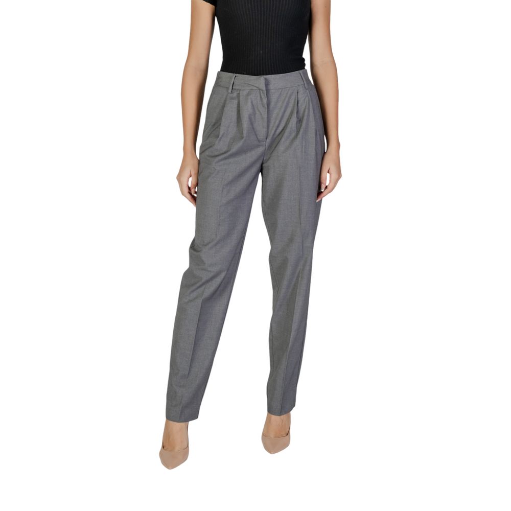 Gray Polyester Casual Pants