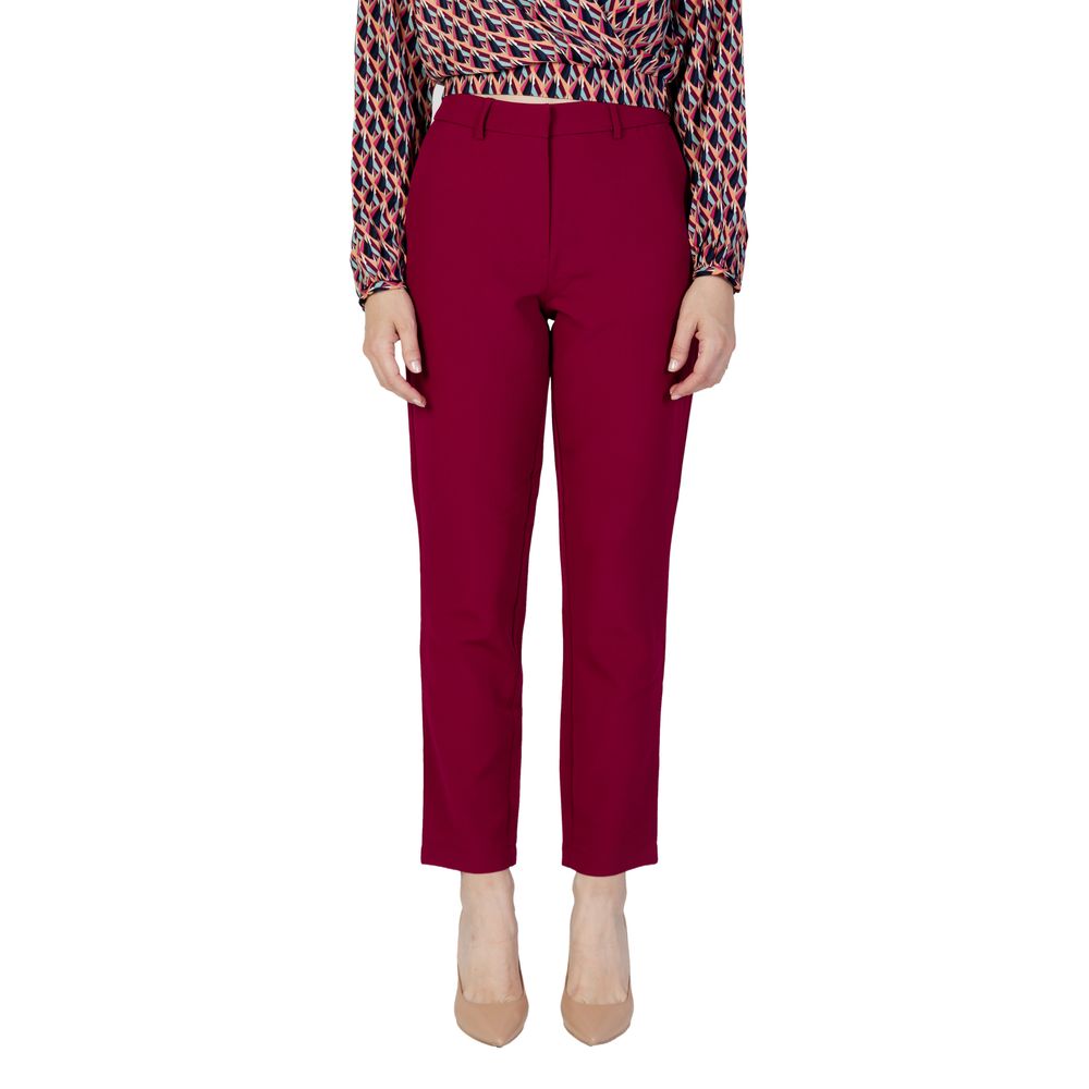 Bordeaux Polyester Casual Pants