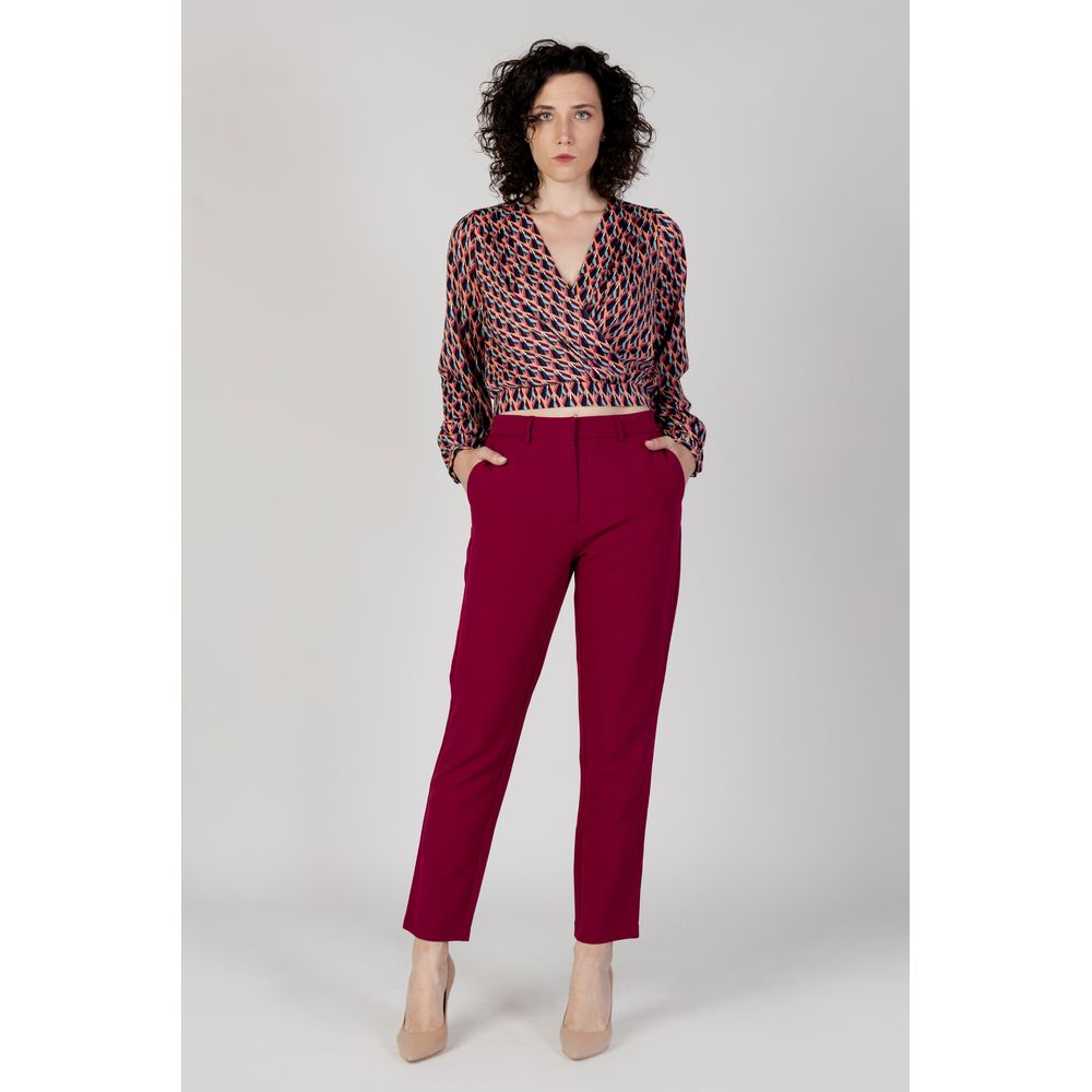 Bordeaux Polyester Casual Pants