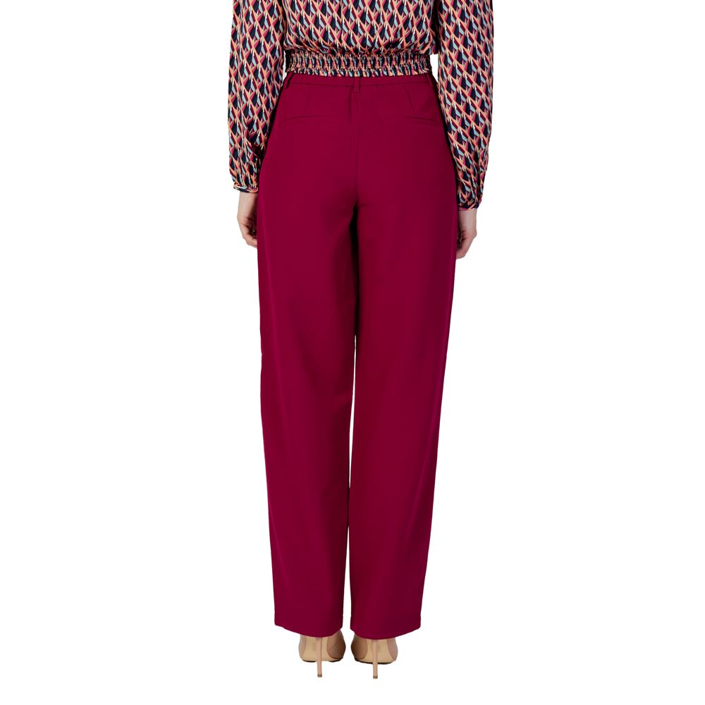 Bordeaux Polyester Casual Pants