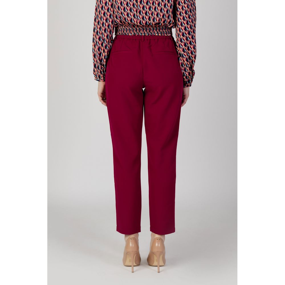Bordeaux Polyester Casual Pants