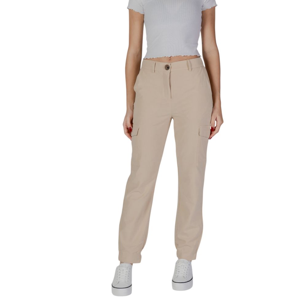 Beige Polyester Cargo Pants