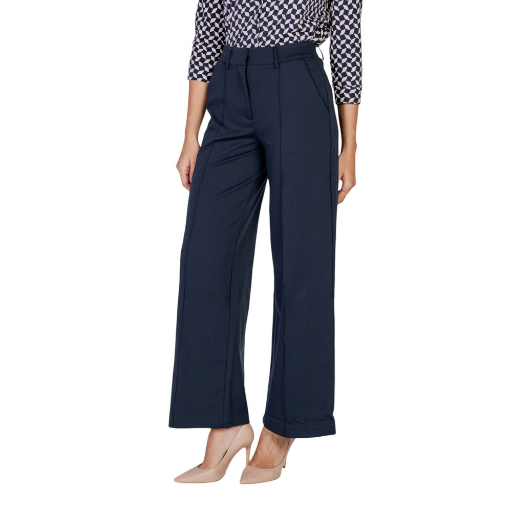 Blue Polyester Casual Pants