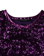 Purple Sequin Round Neck Sleeveless T-shirt