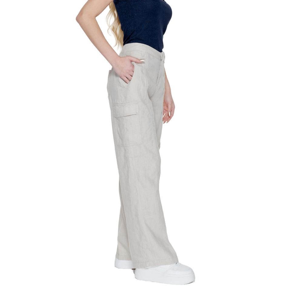 Beige Linen Flared Pants