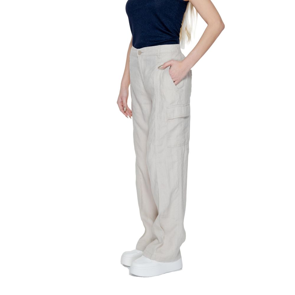 Beige Linen Flared Pants