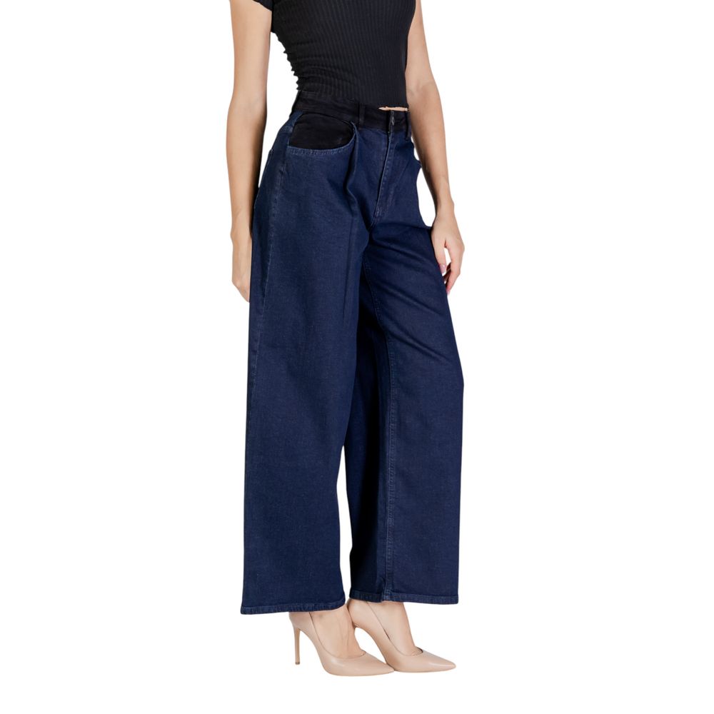 Blue Cotton Casual Pants