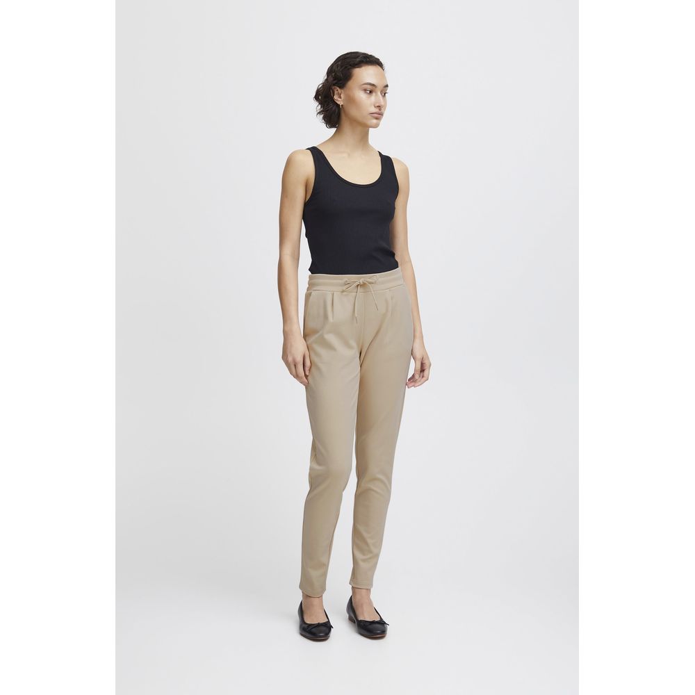 Beige Polyester Casual Pants