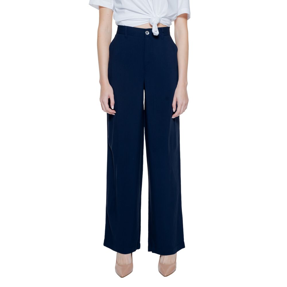 Blue Viscose Casual Pants
