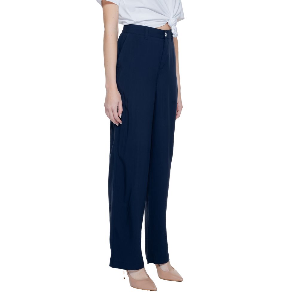 Blue Viscose Casual Pants