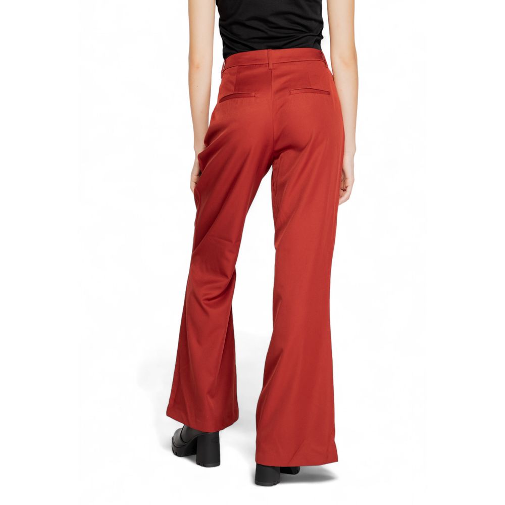 Red Polyester Flared Pants