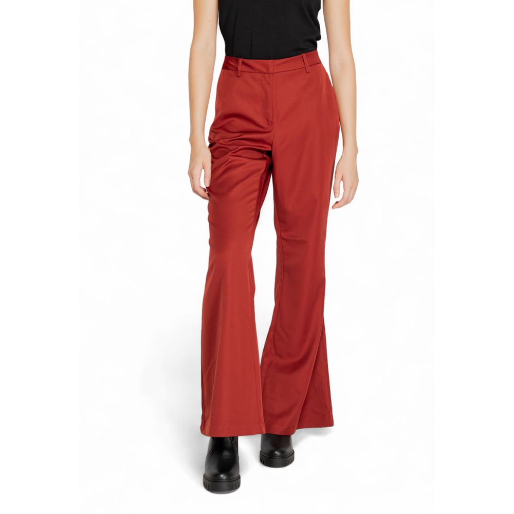 Red Polyester Flared Pants