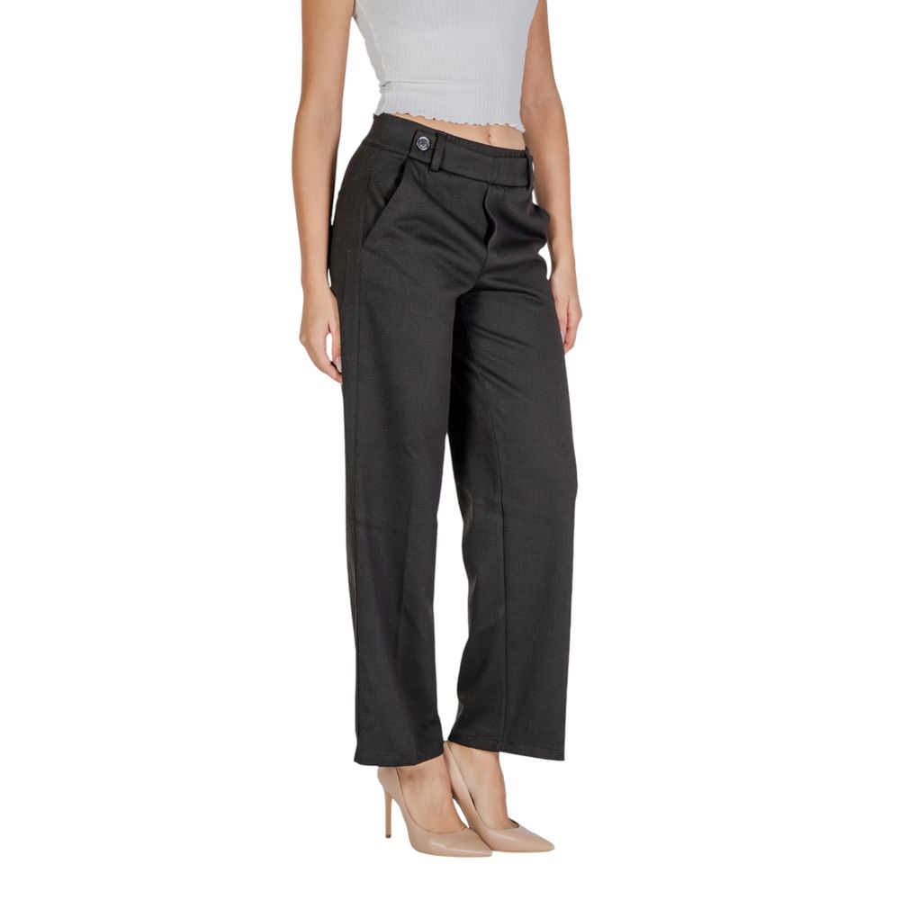 Black Polyester Casual Pants