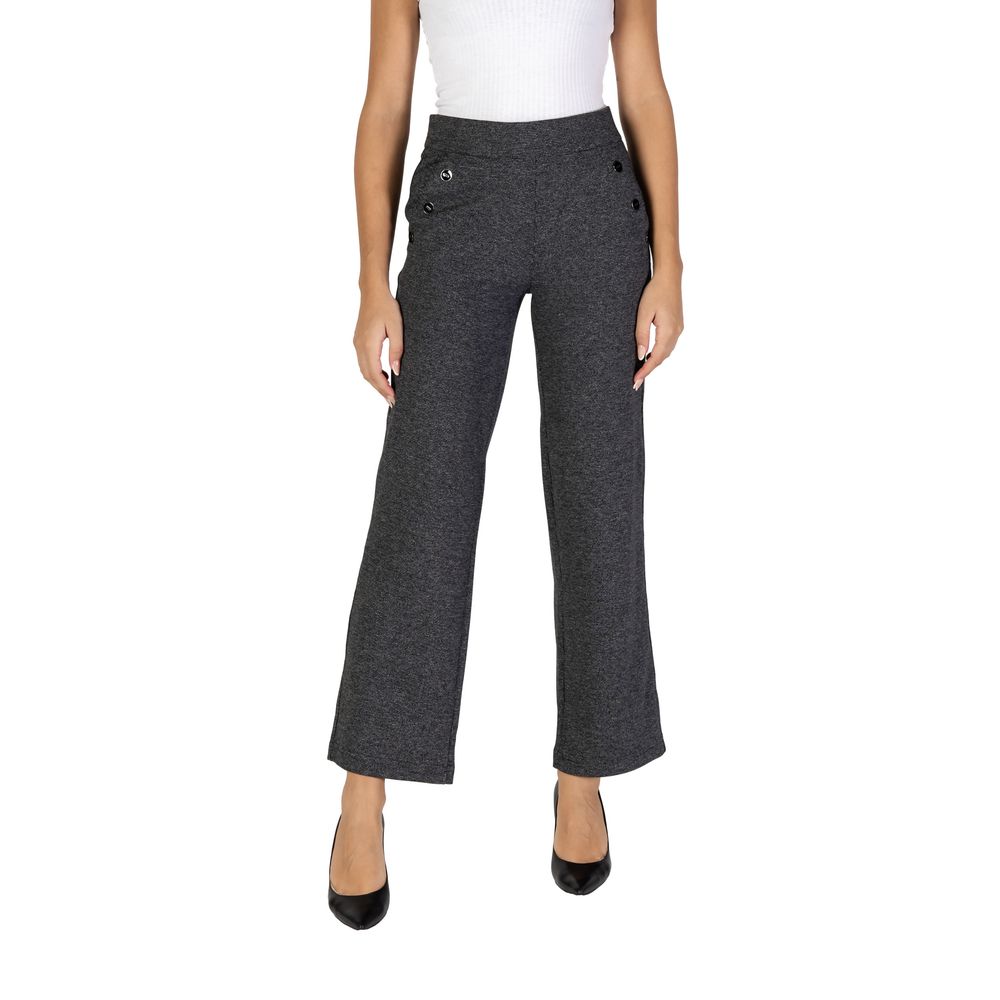 Black Polyester Casual Pants