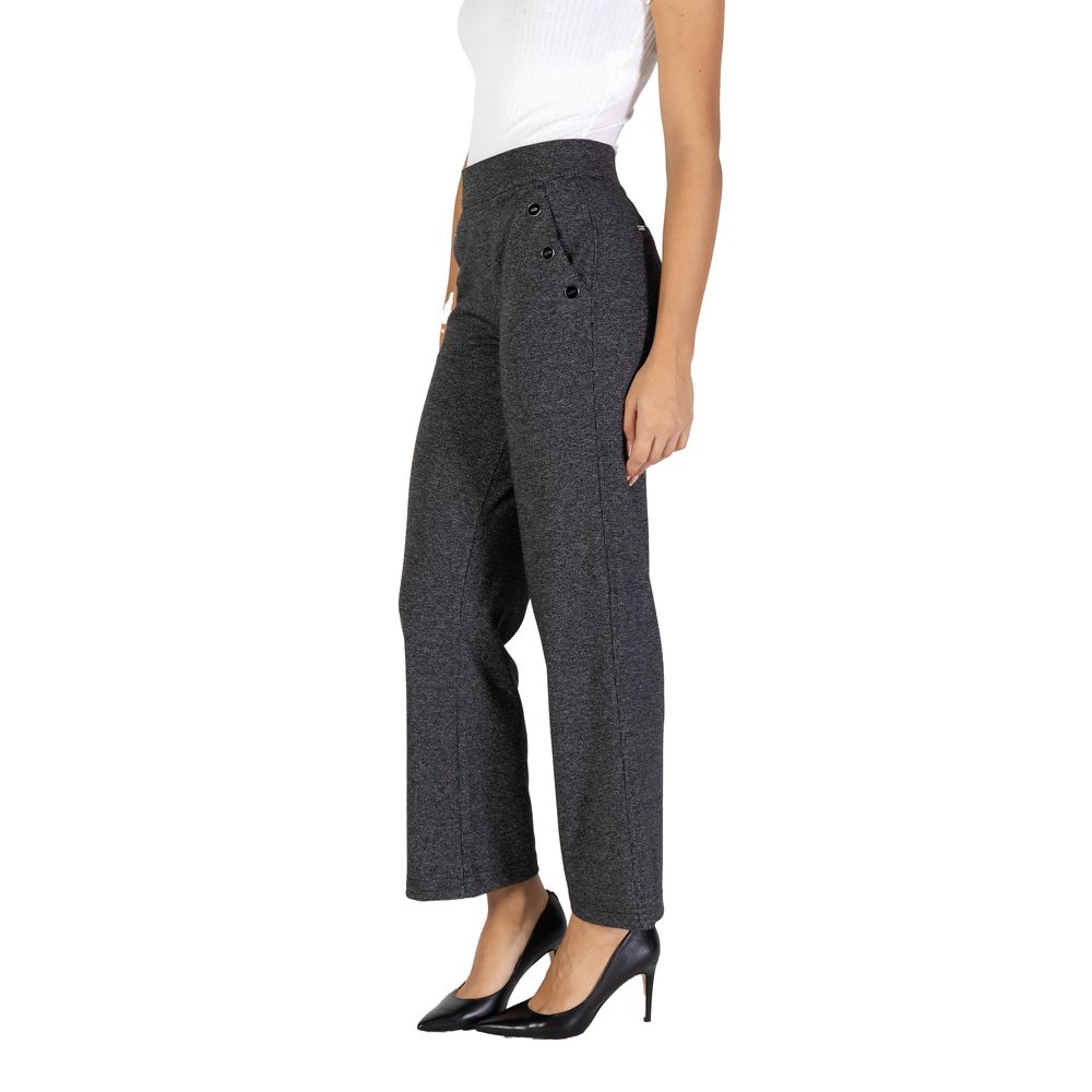 Black Polyester Casual Pants