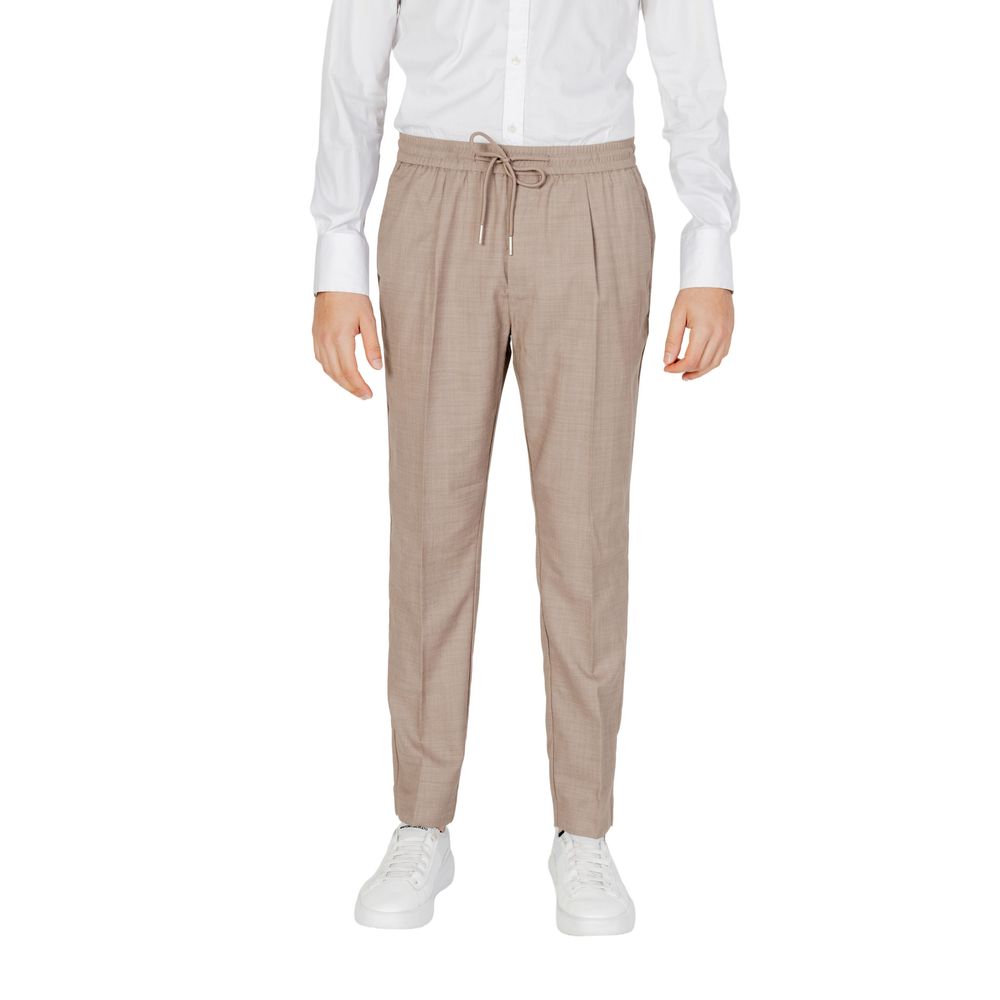 Beige Polyester Casual Pants
