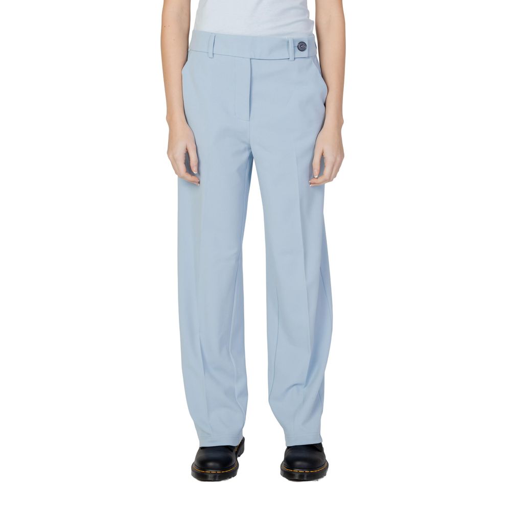 Blue Polyester Casual Pants