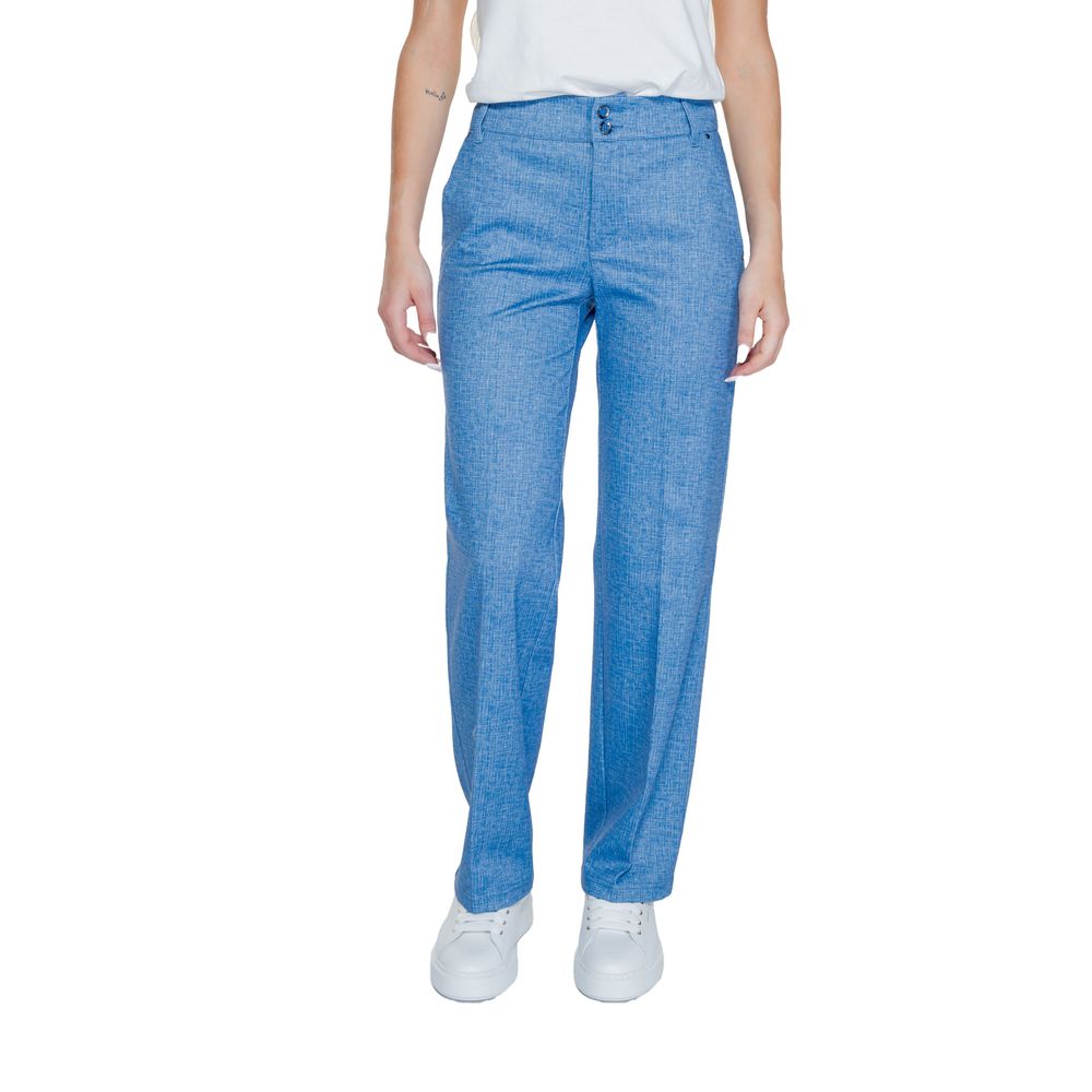 Blue Polyester Casual Pants