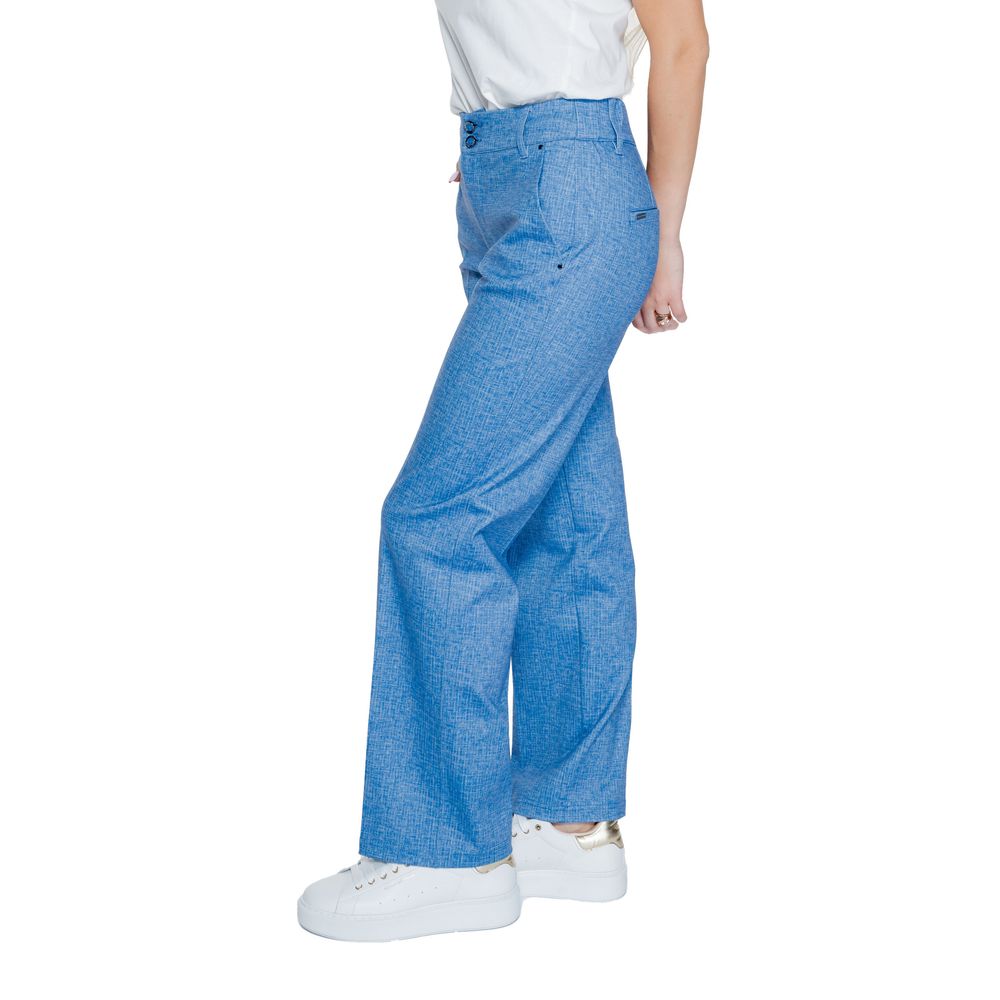 Blue Polyester Casual Pants