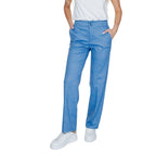 Blue Polyester Casual Pants