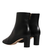 Black Jackie Leather Mid Calf Boots Shoes
