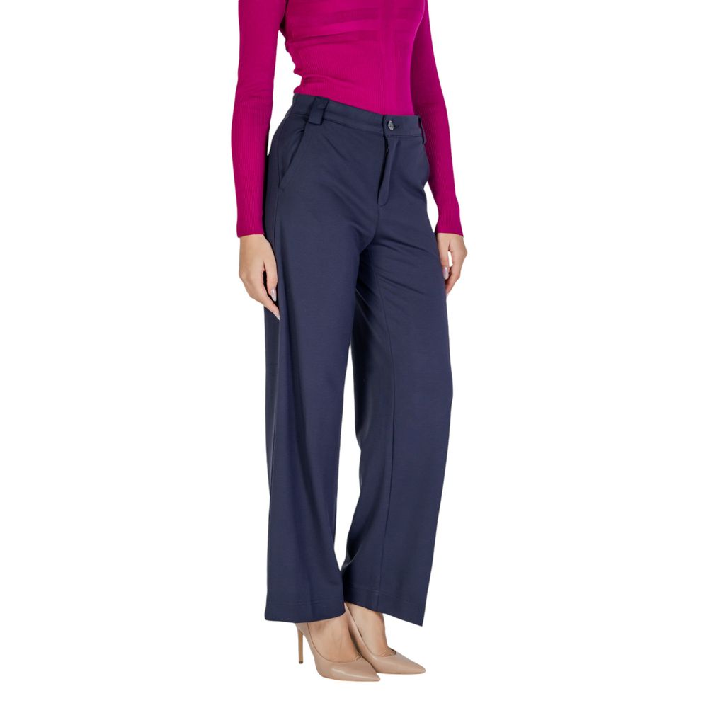 Blue Viscose Casual Pants
