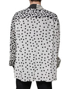 Black White Polka Dots Silk Men Casual Shirt