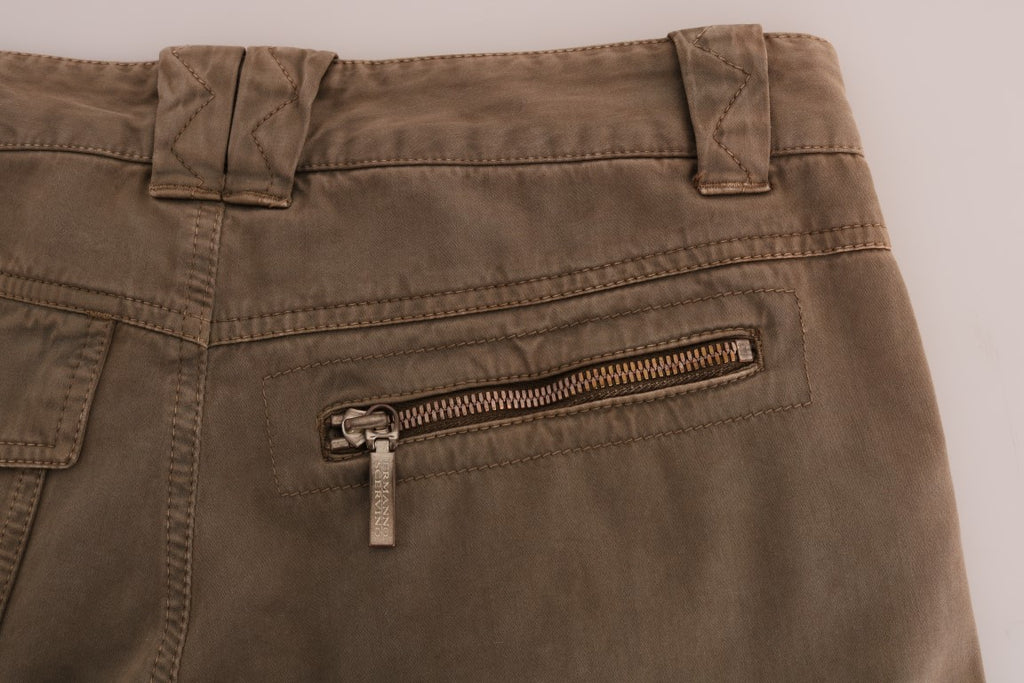 Brown Cotton Casual Slim Fit Pants