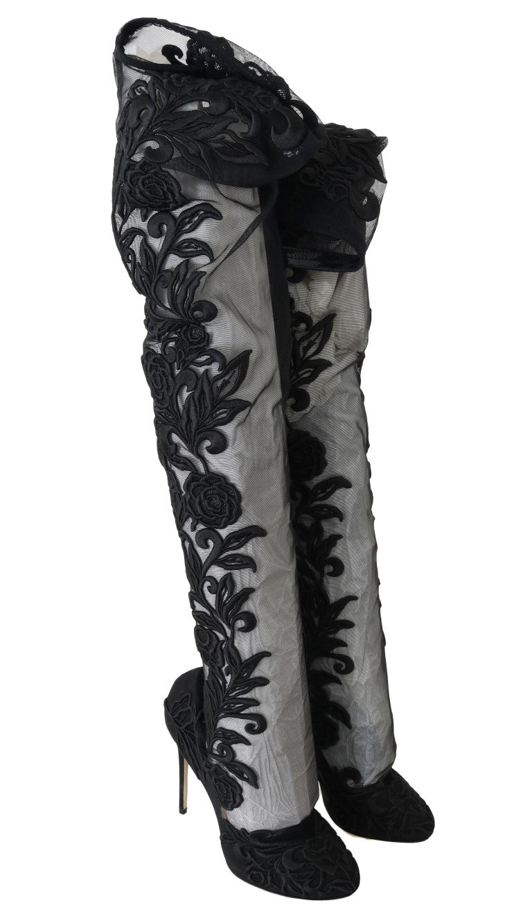 Black Floral Embroidered Socks Boots