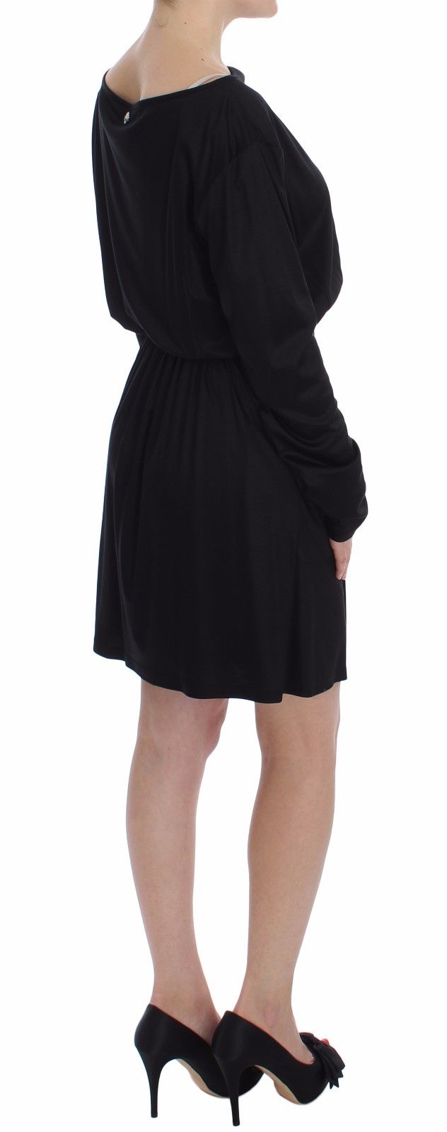 Black Modal Silk Shift Knee Dress