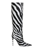 Black White Zebra Heels High Boots Shoes