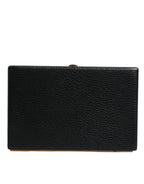 Black Leather Gold Frame Clutch Evening Party Purse Bag