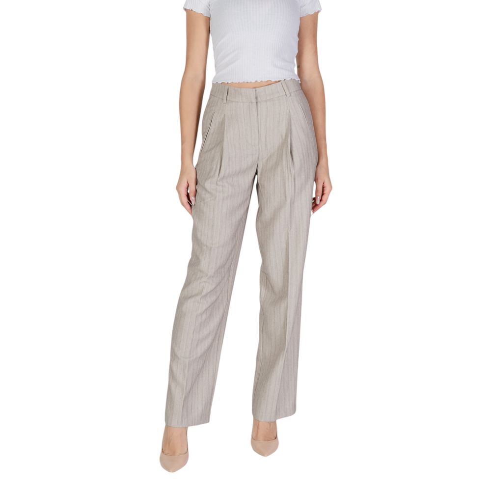 Gray Polyester Casual Pants