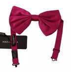 Pink 100% Silk Adjustable Neck Bow Tie Men