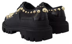 Black Leather Trekking Derby Embellished Shoes