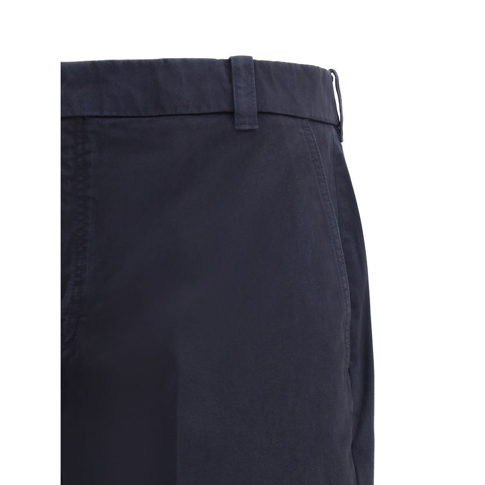 Blue Cotton Casual Pants