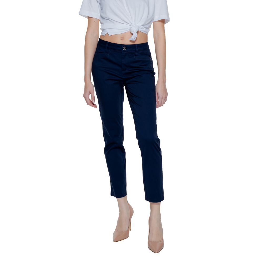 Blue Cotton Casual Pants