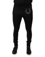 Black Horseshoe Embellished Wool Slim Fit Pants