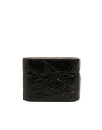 Black Leather Metal Logo Plaque Holder Airpods Case