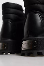 Black Padded Mid Calf Lace Up Boots Shoes