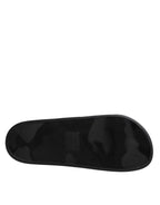 Black Divers Leather Flats Slides Sandals Beachwear Shoes