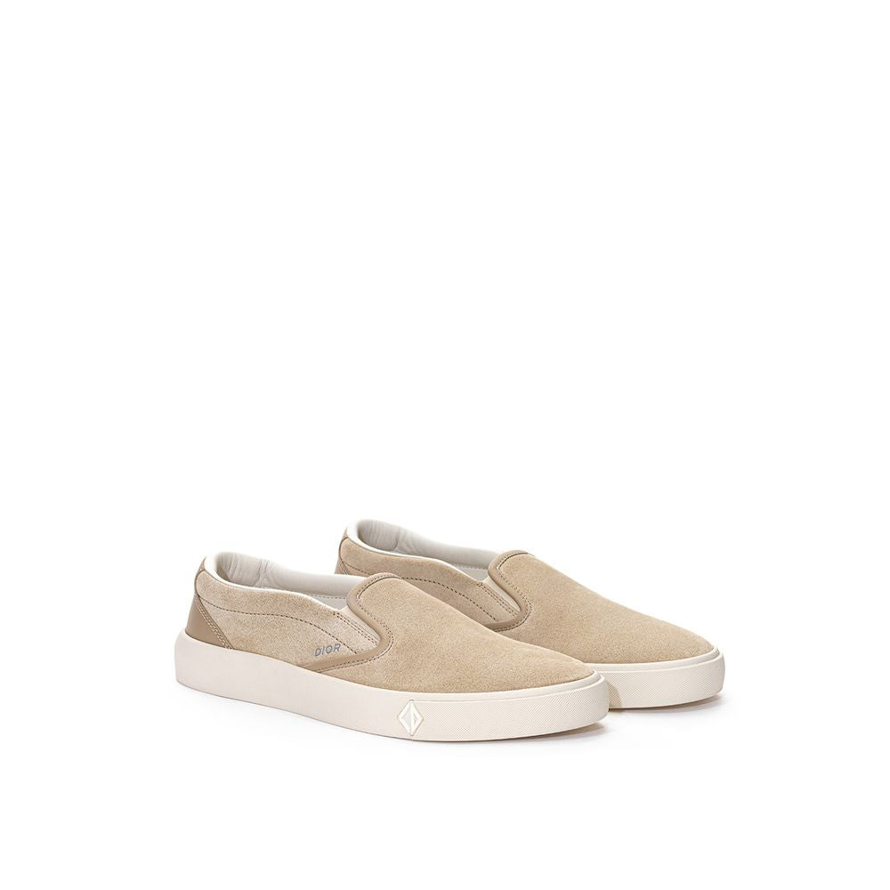 Beige Leather Slip-On Loafers