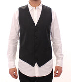 Gray Striped Wool Single Breasted Vest