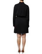 Black Viscose Long Sleeves A-line Mini Dress