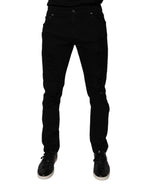Black Tattered Cotton Skinny Men Denim Jeans