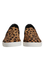 Brown Calfskin Fur Leopard Sneakers Shoes