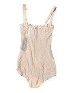 Beige Tulle Balconette Bra Bodysuit Underwear