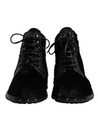 Black Pony Style Leather Mid Calf Boots Shoes
